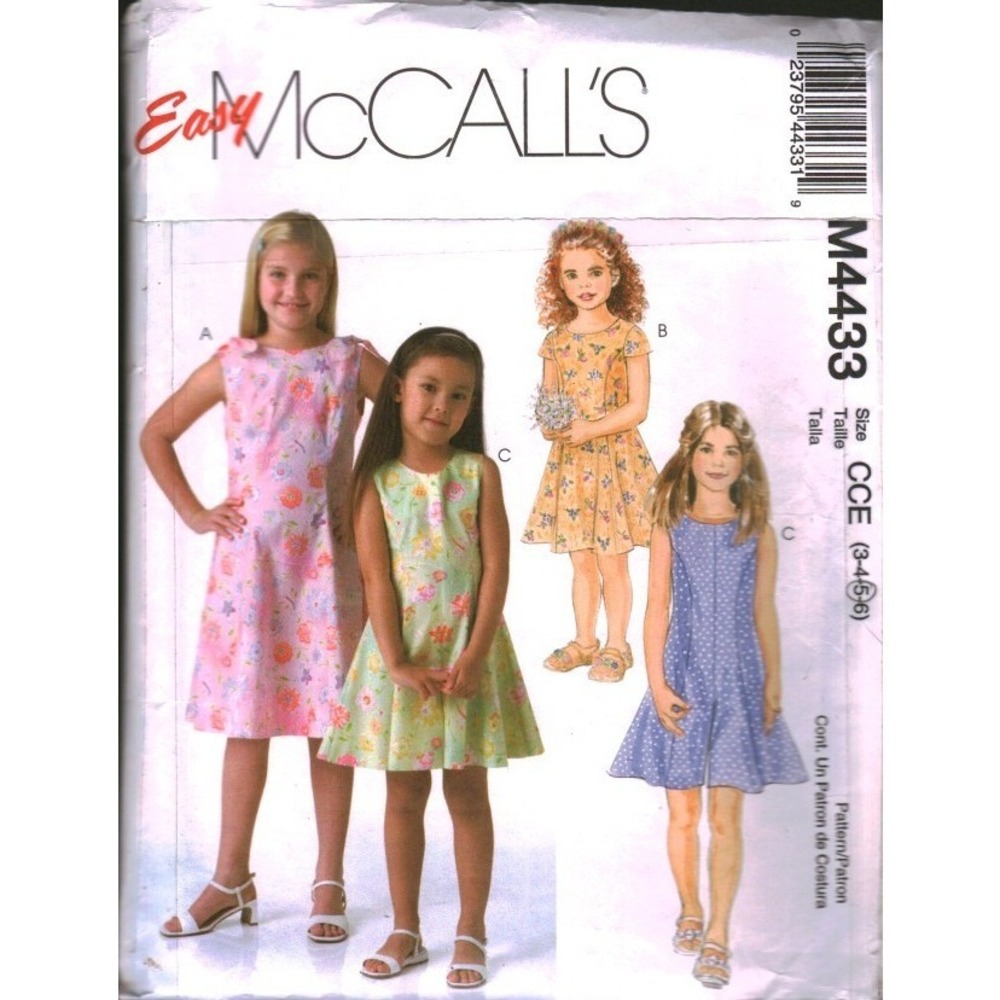 McCall's M4433 Girls Sewing Pattern Dress Jumpsuit Size 3 4 5 Easy cut